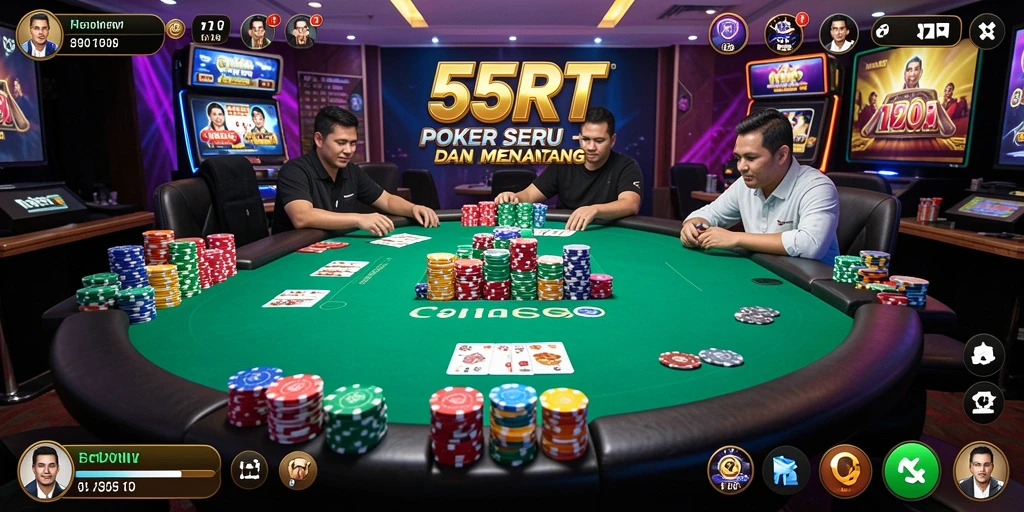 Tampilan menarik gameplay Poker di 55RT, penuh aksi dan strategi.