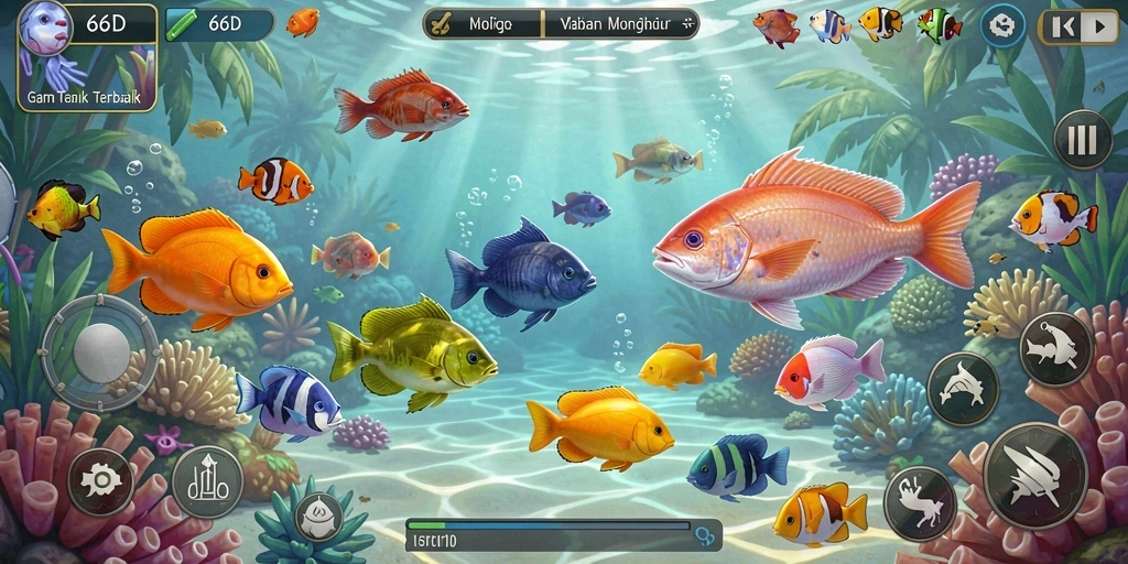 Tampilan gameplay seru dalam game Tembak Ikan 66D.