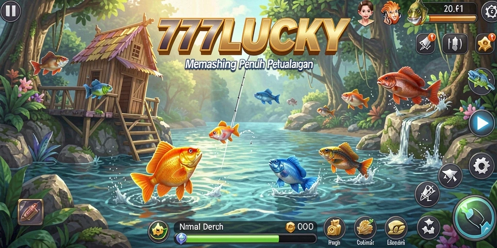Screenshot gameplay <strong>777LUCKY</strong> menampilkan momen menangkap ikan besar di laut.