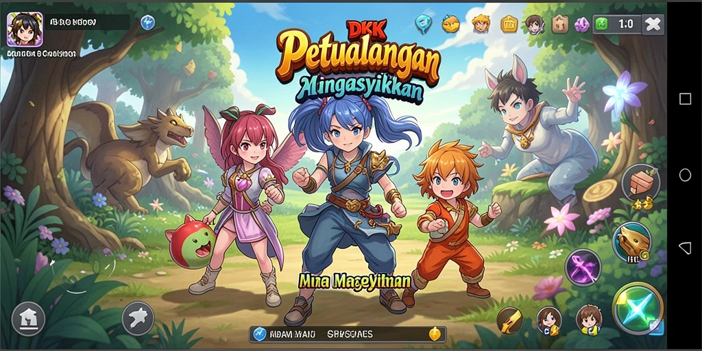 Tampilan gameplay DKK yang menampilkan karakter Anime utama.