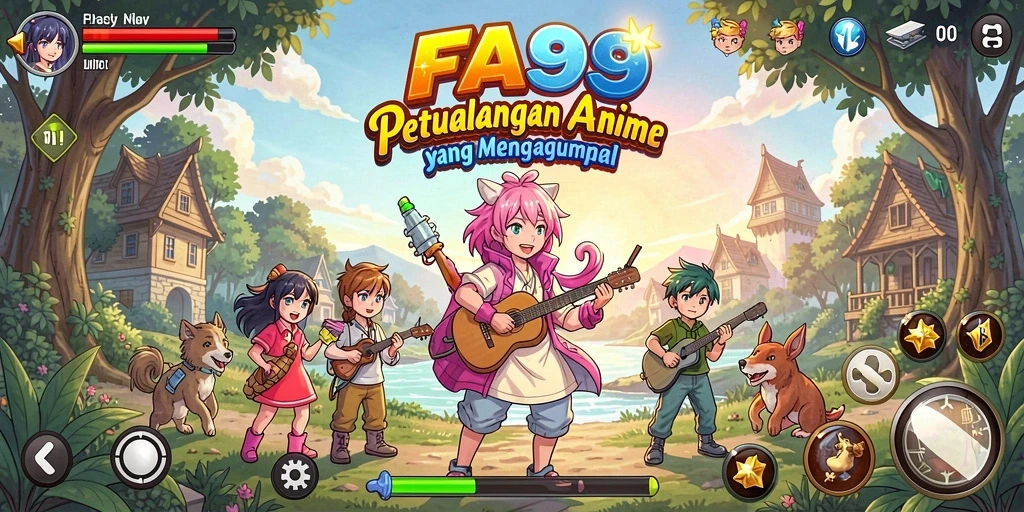 Screenshot gameplay FA99 menampilkan pertarungan karakter anime yang epik.
