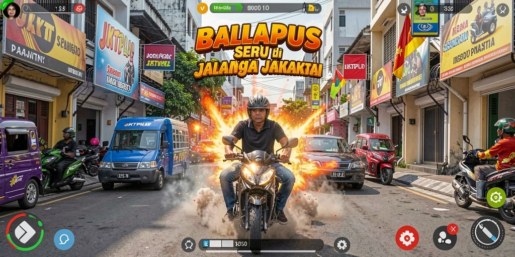 Screenshot utama JKTPLUS menampilkan balapan seru di jalanan Jakarta.