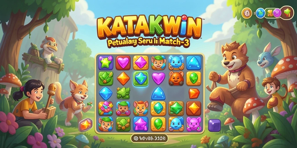 Tampilan menakjubkan dari gameplay KATAKWIN Match-3.