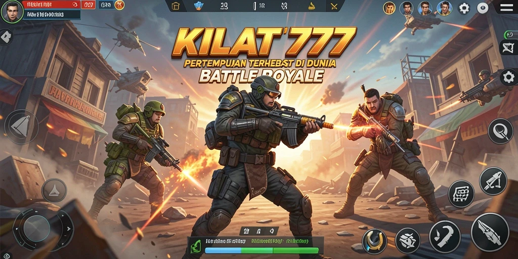 Tampilan aksi seru gameplay KILAT777 dalam pertempuran Battle Royale.