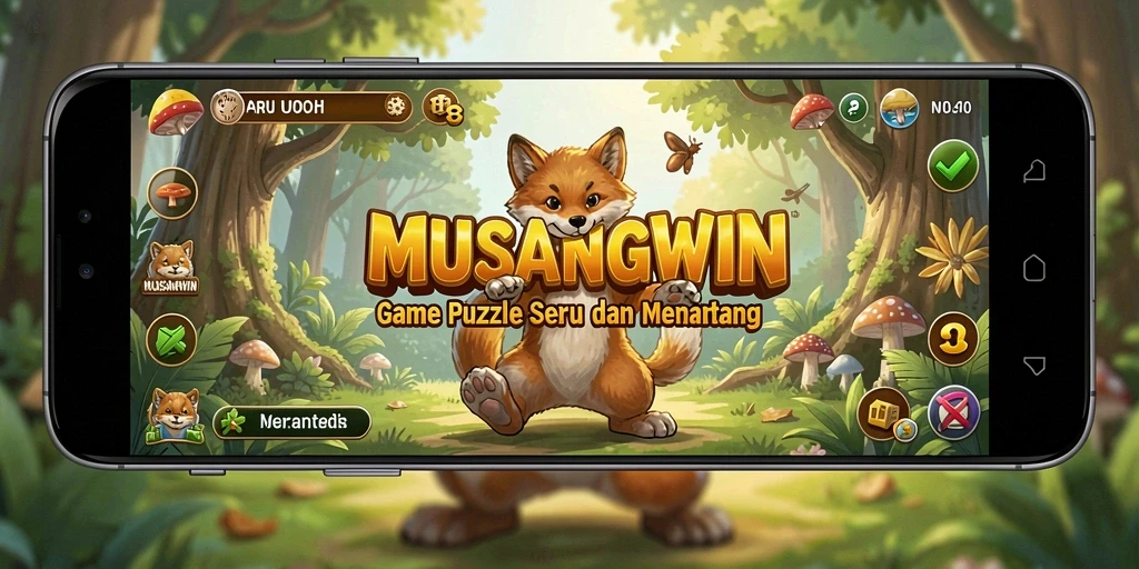 Tampilan gameplay MUSANGWIN dengan berbagai puzzle menantang di layar.