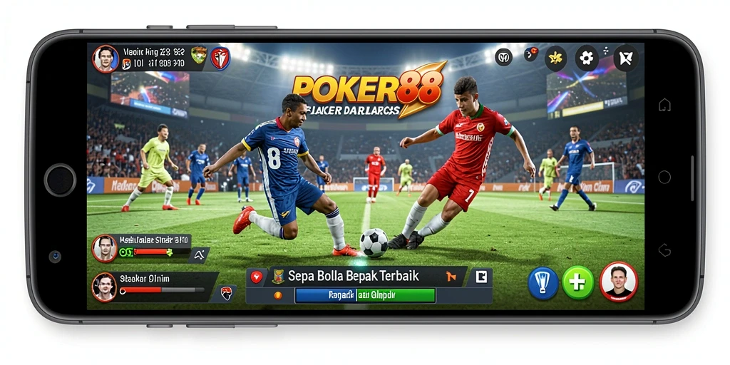Screenshot gameplay POKER88 menampilkan aksi seru di lapangan sepak bola.