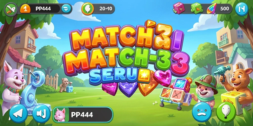 Screenshot gameplay PP444 yang menunjukkan mekanisme permainan Match-3.