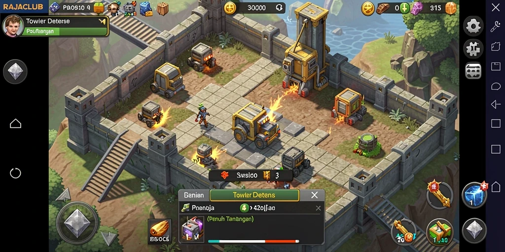 Screenshot RAJACLUB menampilkan pertarungan seru dalam mode Tower Defense.