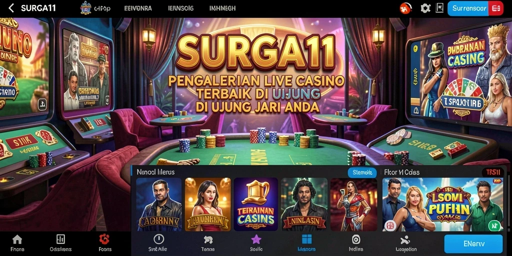 Tampilan gameplay SURGA11 yang memukau dengan dealer langsung dan suasana kasino.