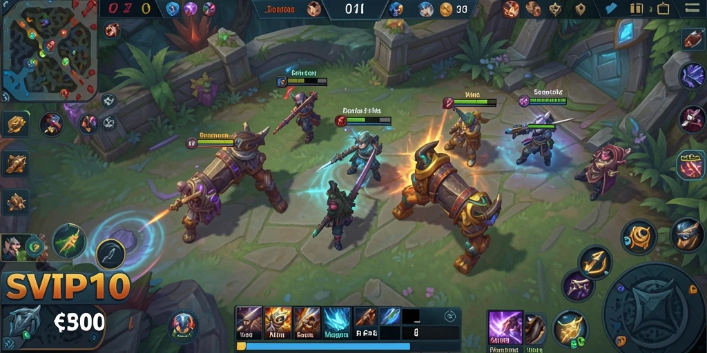 Screenshot SVIP10 menampilkan aksi gameplay seru dalam pertempuran MOBA.